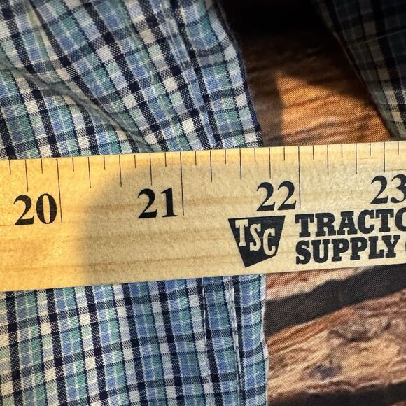 Wrangler Riata Western Shirt Medium Blue Plaid Shirt Sleeve Button Down Cowboy - Picture 7 of 9